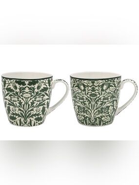 WILLIAM MORRIS NWT 2pc Fine china Acorn Breakfast Mugs -green/white
